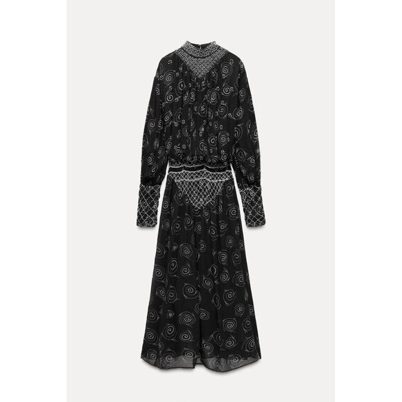 NWT Zara black & white embroidered beaded printed midi dress, M - Picture 9 of 16
